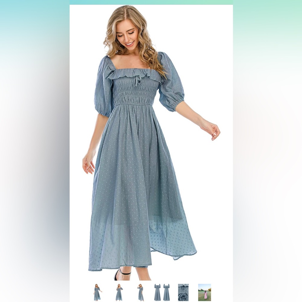 R.Vivimos Women Half Sleeve Cotton Ruffled Blue Long Dresses Small 4/6